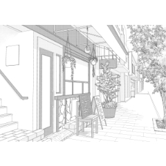 背景線画 カフェ２外観 Clip Studio Assets