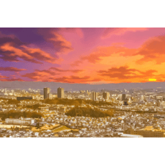 夕暮れの地方都市の上空と展望 - CLIP STUDIO ASSETS