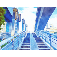 B-4 都会の歩道橋 水彩風 - CLIP STUDIO ASSETS