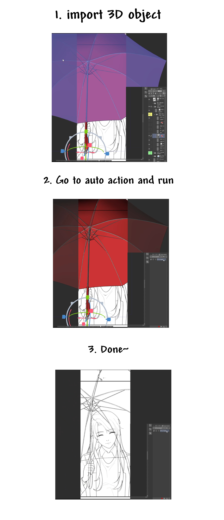 3D 到線條藝術自動動作 - CLIP STUDIO ASSETS